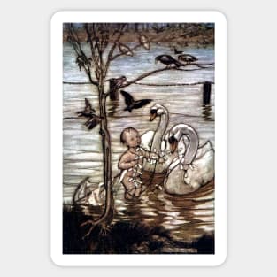 Peter Saved by Swans - Peter Pan in Kensington Gardens - Arthur Rackham Sticker